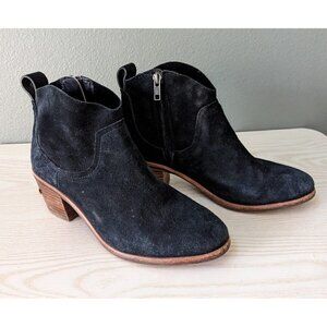 UGG Kingsburg Black Suede Leather Ankle Zip Almond Toe Booties Black Size 6